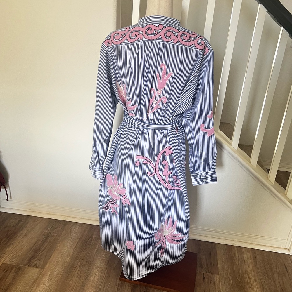 Tory Burch Blue and Pink Striped Midi Dress - Picture 4 of 16